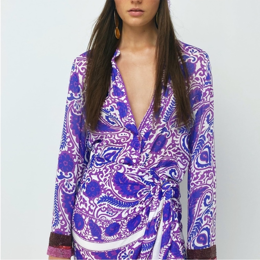ZARA BEADED PRINTED BLOUSE